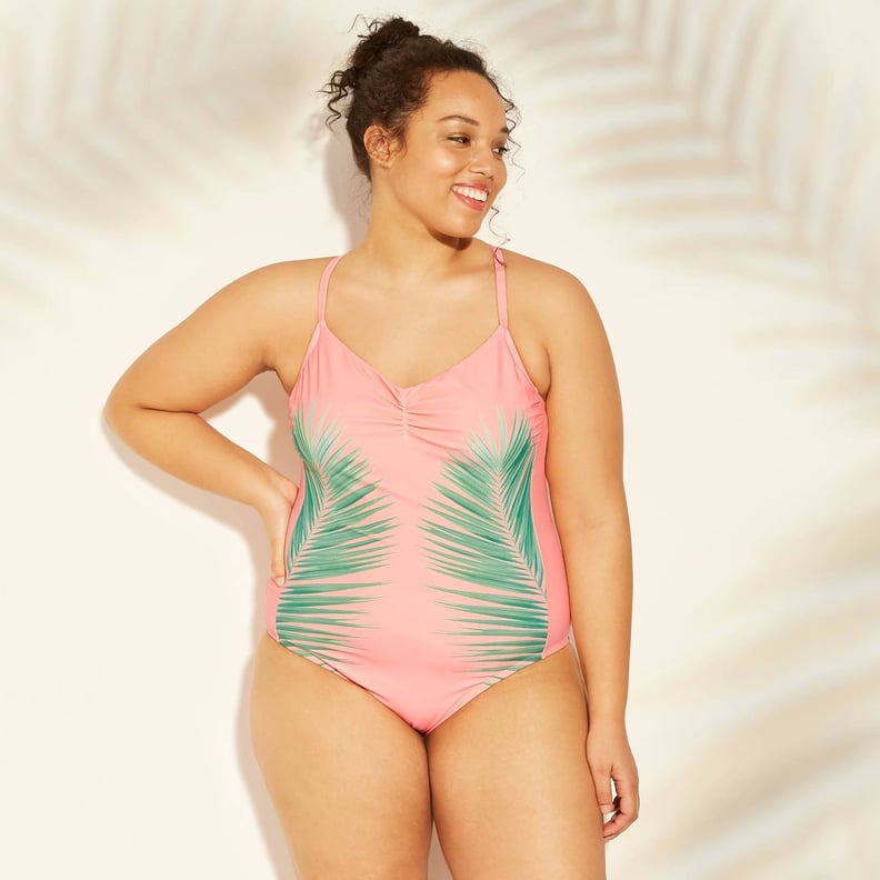 Plus-Size Palm Print Scoop Back One-Piece Swimsuit