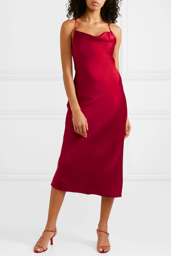 red slip midi dress