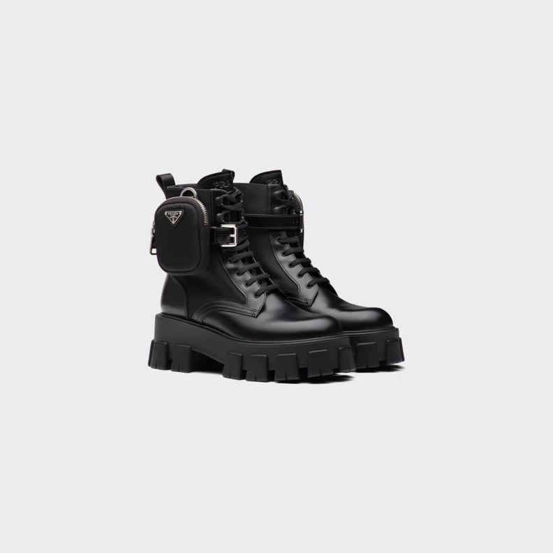 Prada Monolith Leather and Nylon Fabric Boots