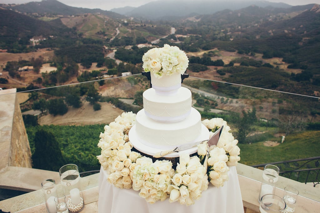 You may not see a lot of cakes displayed with such a stunning backdrop, but this one's tiered shape and beaded texture is familiar in the best way possible.
