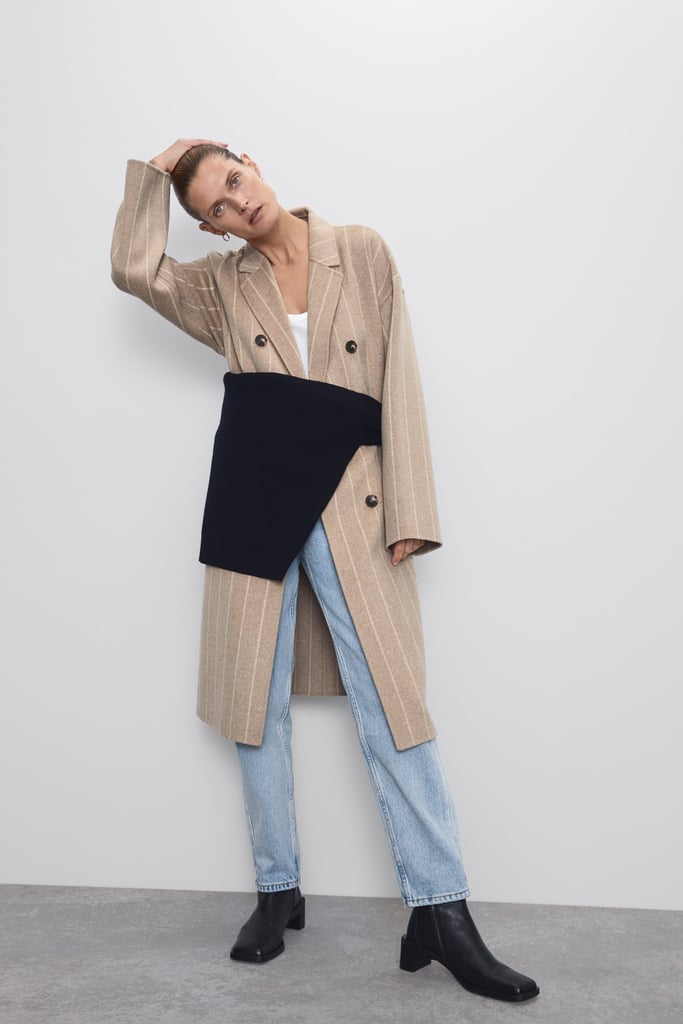 Zara Belted Coat With Stripes