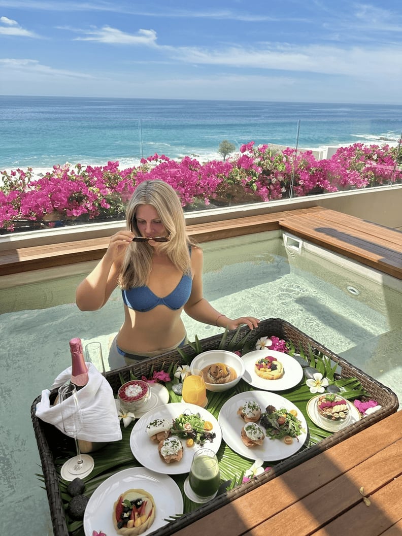 Eating Floating Breakfast at the Grand Velas Boutique Hotel