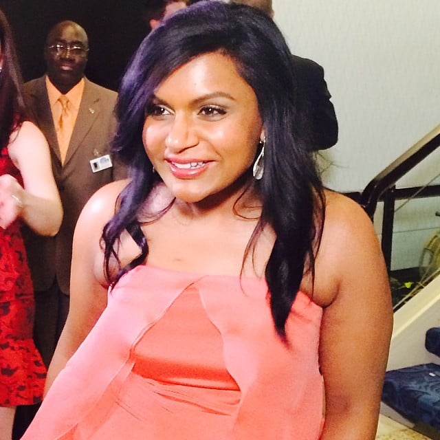 Mindy Kaling beamed in pink.