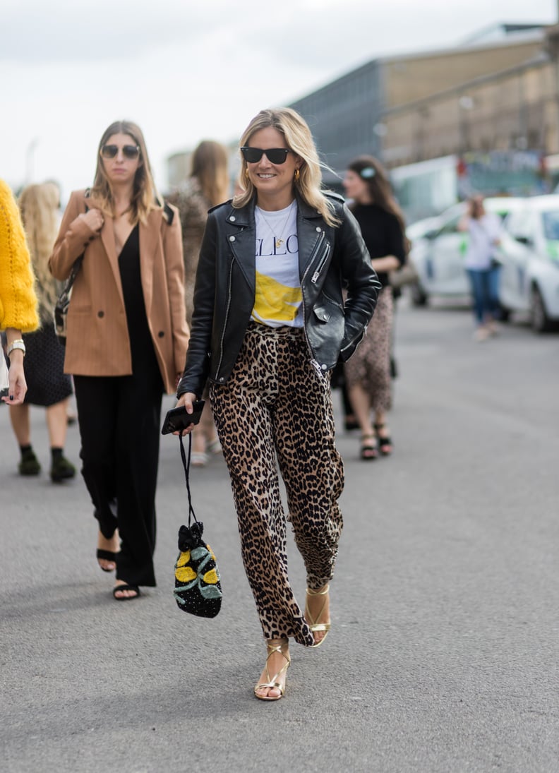 A Graphic Tee and Leather Jacket Might Be the Most Classic Match For Leopard Pants