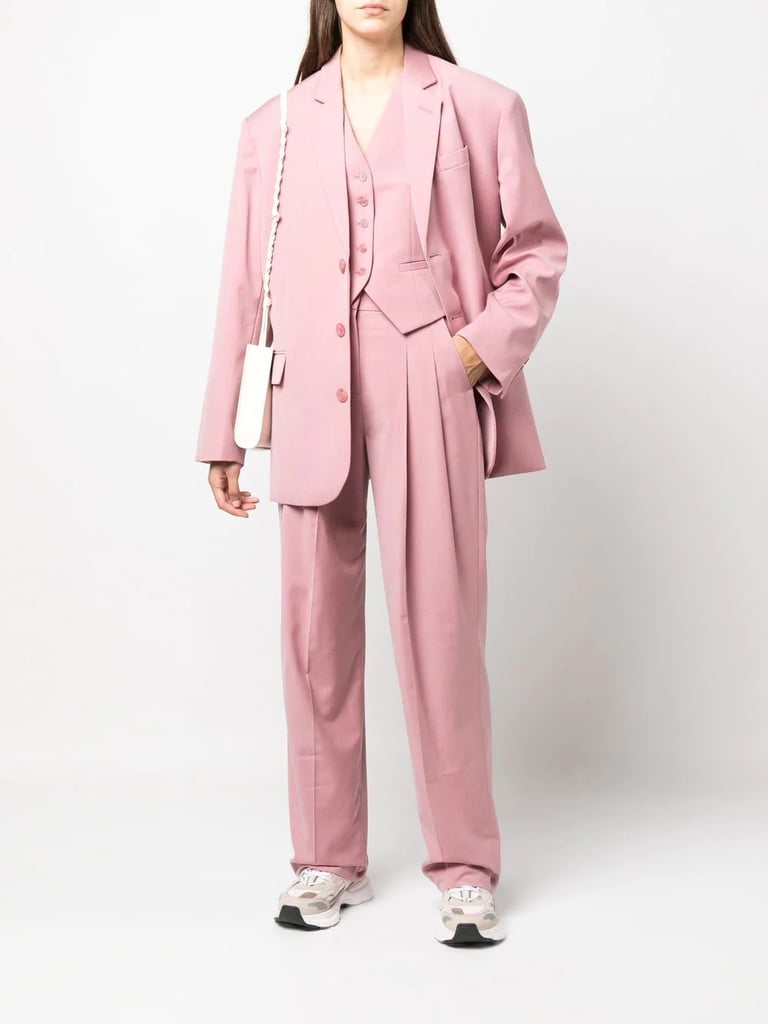A Pink Suit: Frankie Shop Gelso Tailored Waistcoat, Wide Leg Trousers, and Oversized Blazer