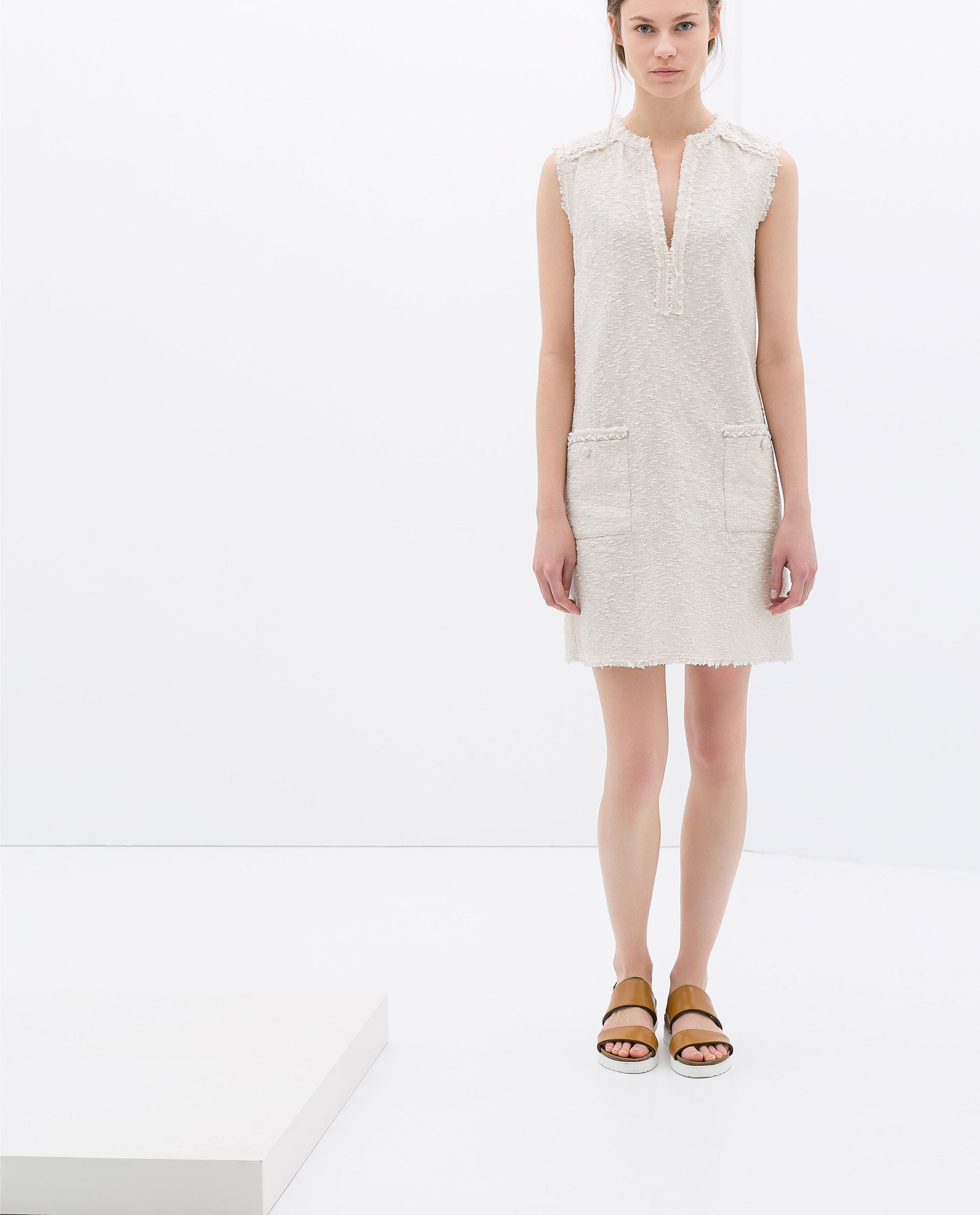 Zara white sleeveless boucle dress 