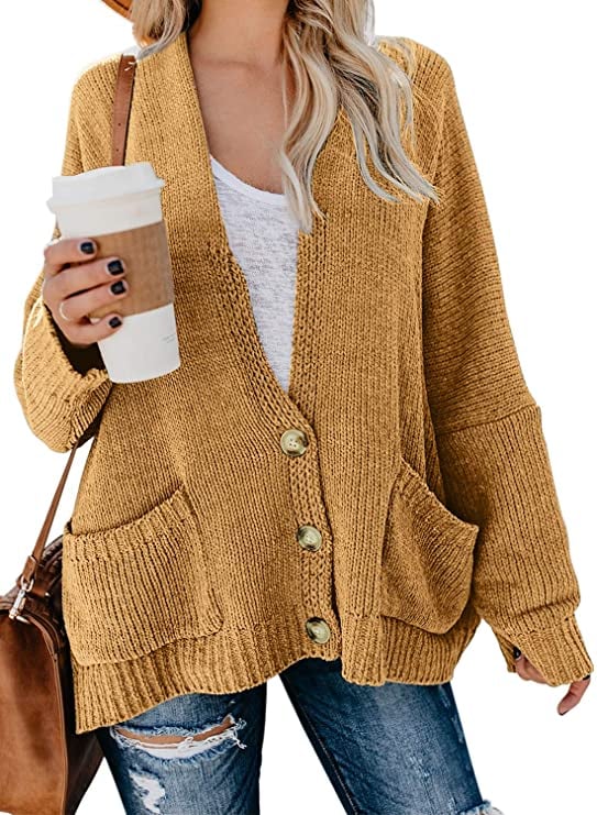 BLENCOT Women/'s Long Sleeve Shawl Neck Sweater Open Front Chunky Cardigan with Pockets