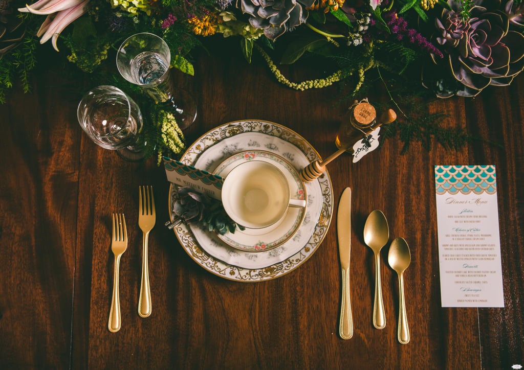 Blue, Gold, and White Tableware