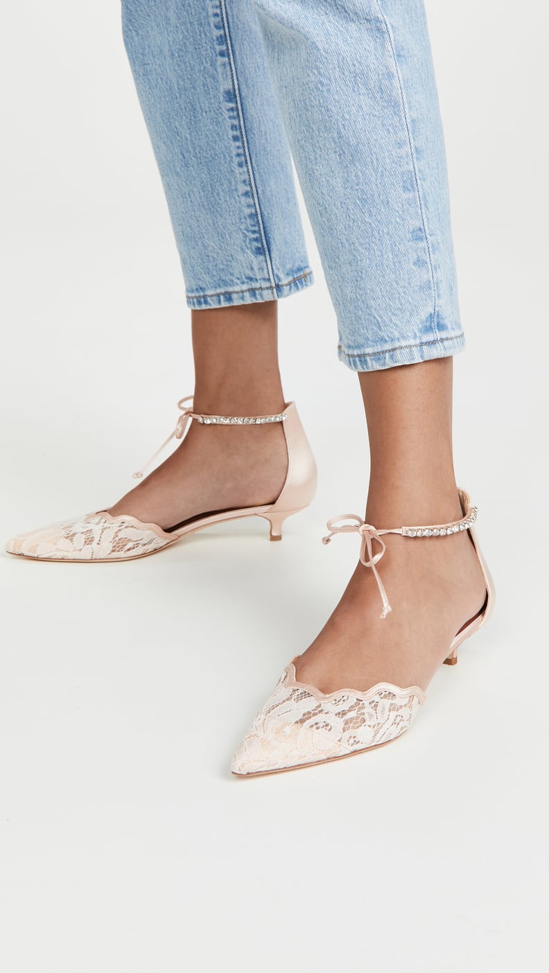 For a Dressy Event: Badgley Mischka Betsy Satin Lace Heels