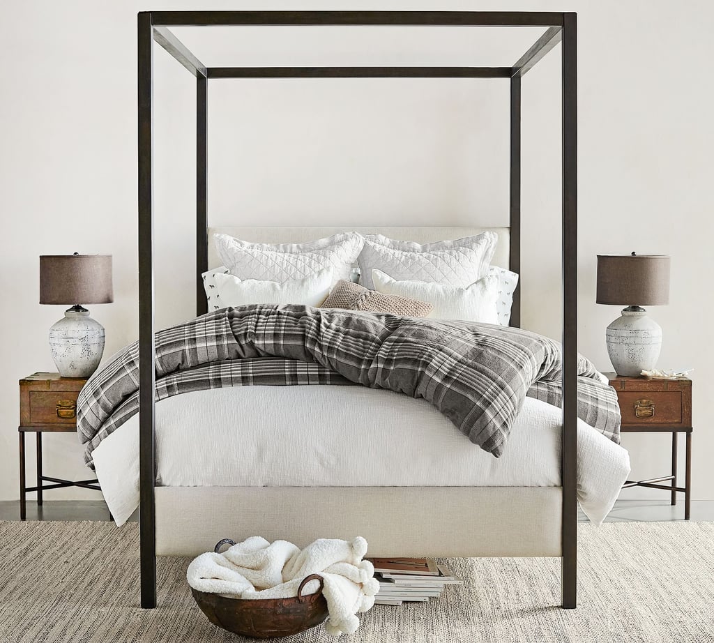 An Upholstered Canopy Bed Pottery Barn Atwell Metal Canopy Bed Best Canopy Beds Popsugar