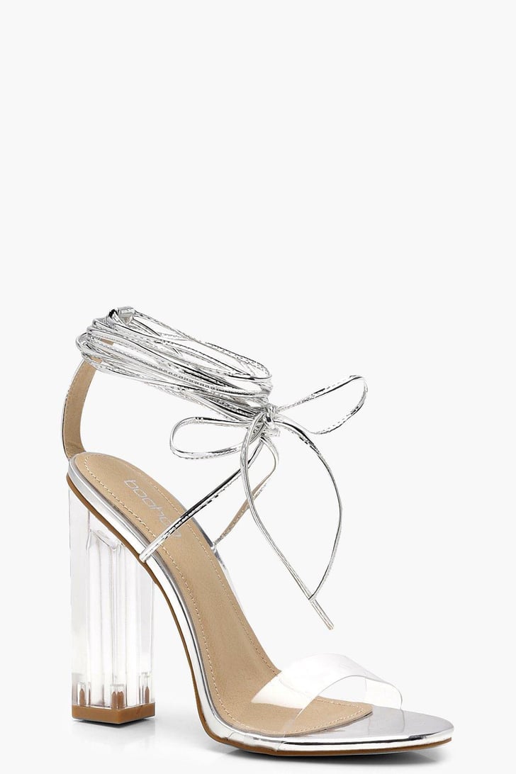clear heel wrap strap sandals