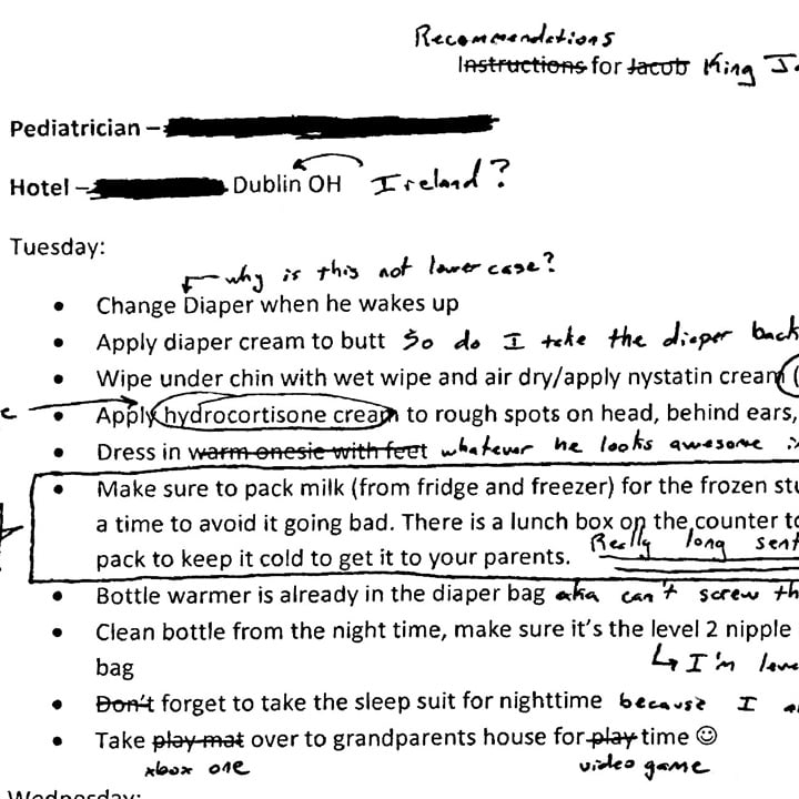 Dad Edits Mom S Baby Care Instructions Popsugar Family