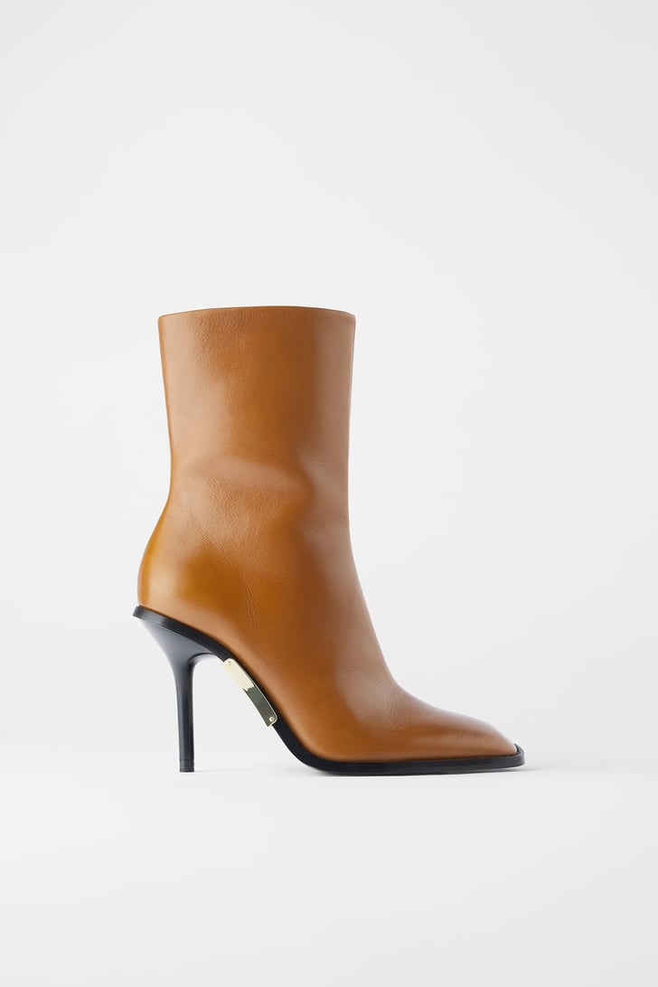 zara square toed high heel leather ankle boots