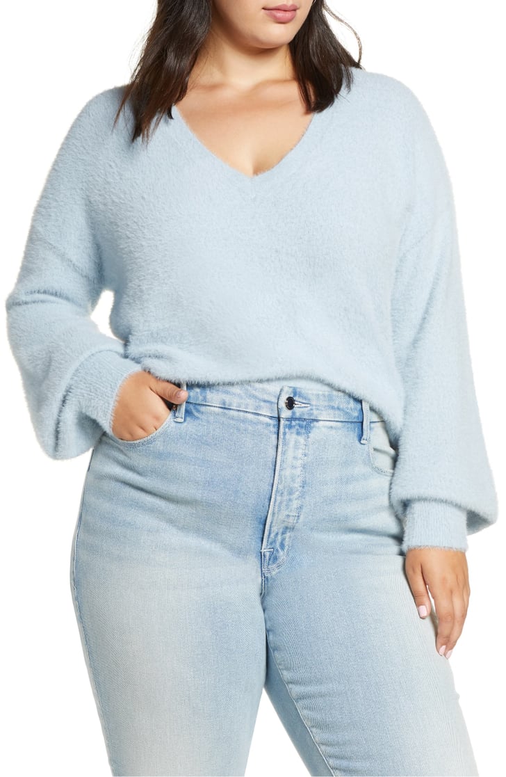 Halogen fuzzy v neck sweater discount
