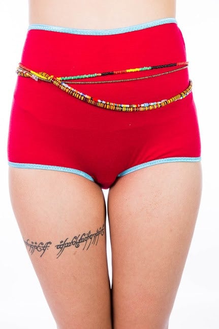 High-waisted watermelon red and turquoise panties