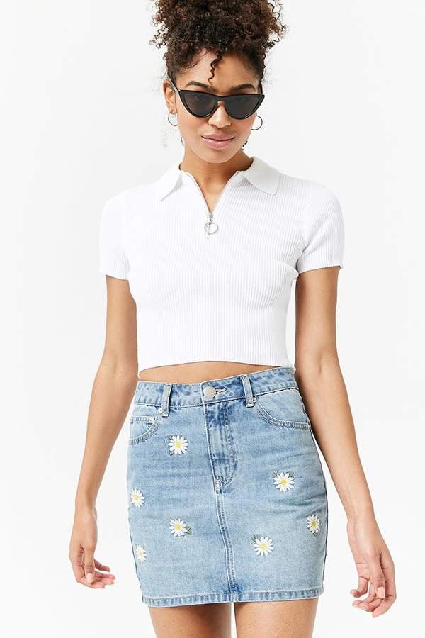 Forever 21 Daisy Embroidered Denim Skirt