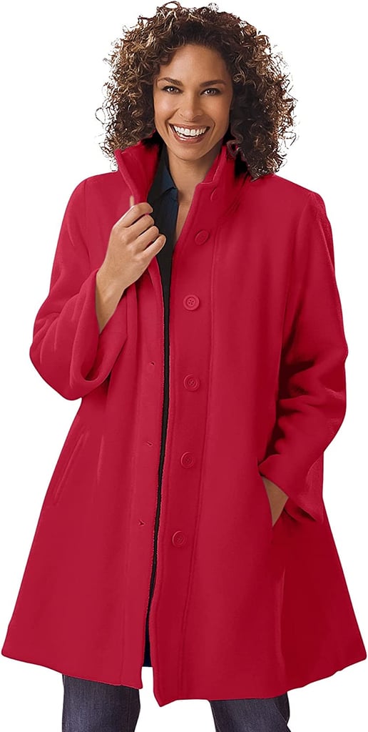 A Fleece Coat: Woman Within Plus Size Fleece Funnel-Neck Coat