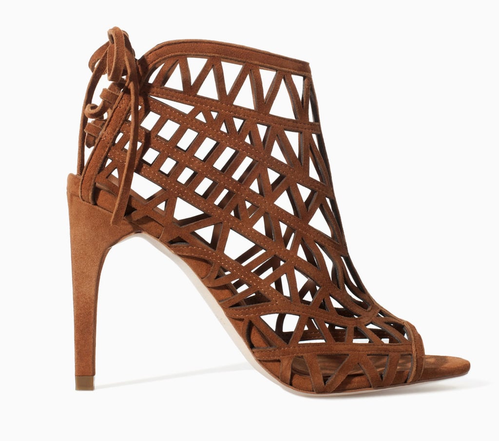 Zara lattice brown suede lace-up heel booties ($100)