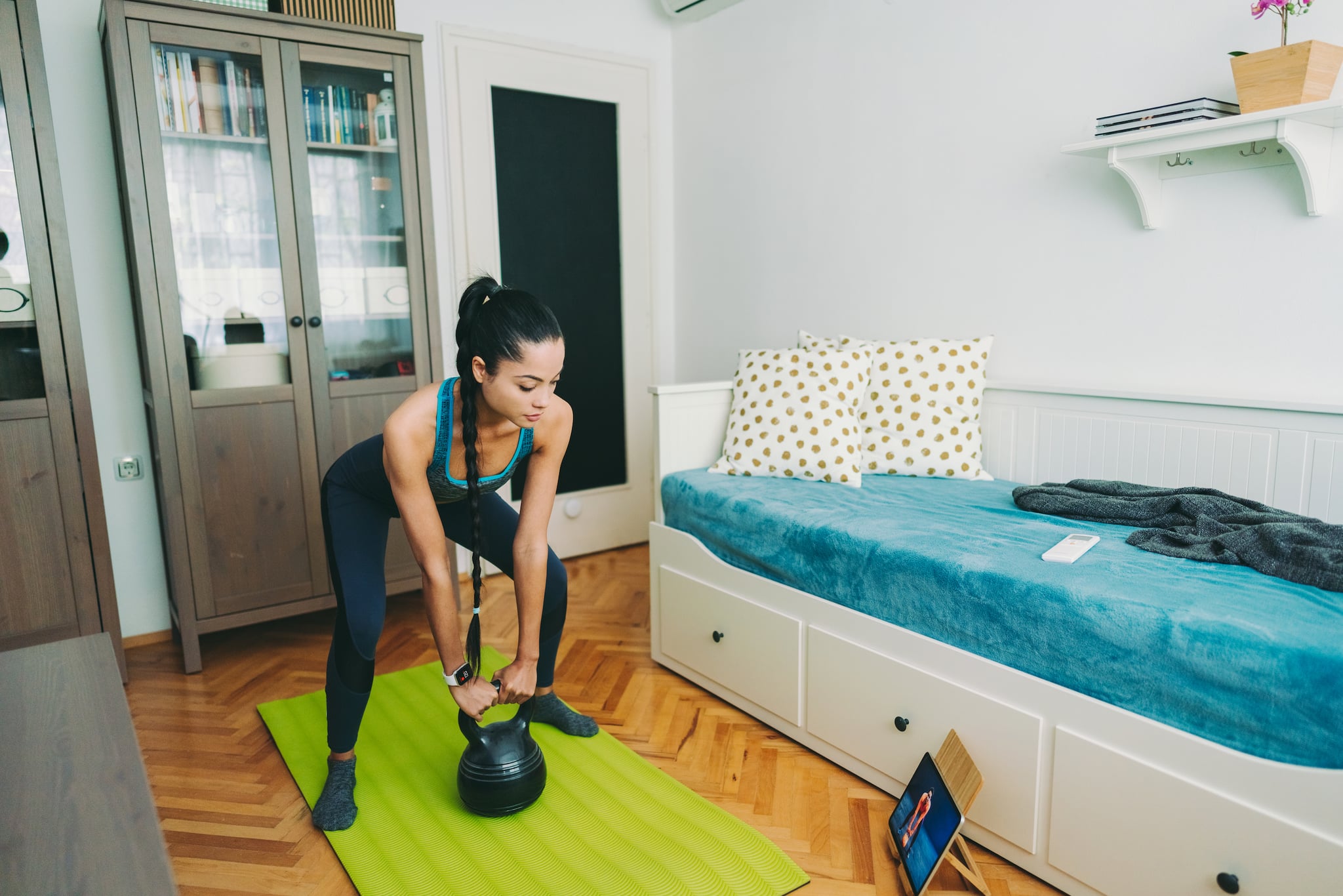 Woman exercising at home