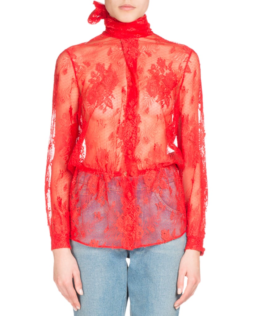 Balenciaga Lace Scarf-Tie Blouse