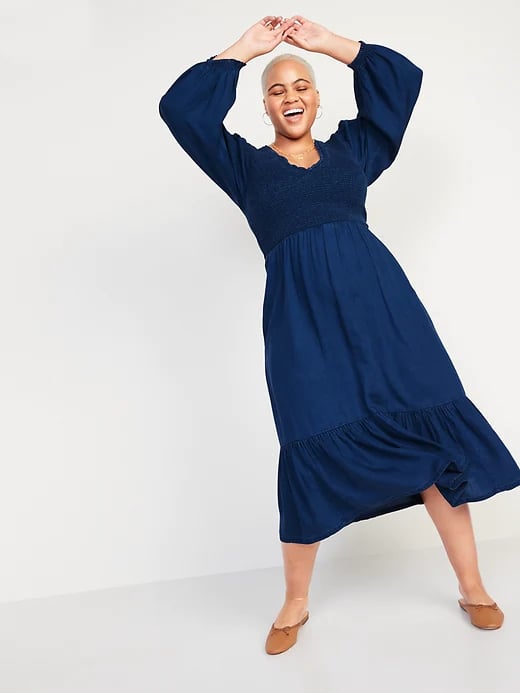 Old Navy Long-Sleeve Fit and Flare Smocked Midi Dress