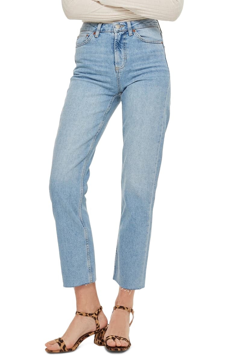 Topshop Moto High Waist Raw Hem Straight Leg Ankle Jeans