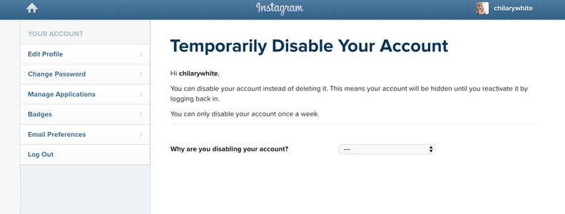 You will be prompted with a screen letting you know that you are disabling, not deleting, your account.