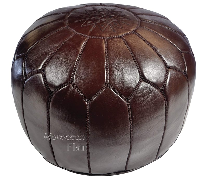 Moroccan Flair Leather Moroccan Pouf in Chocolate Brown