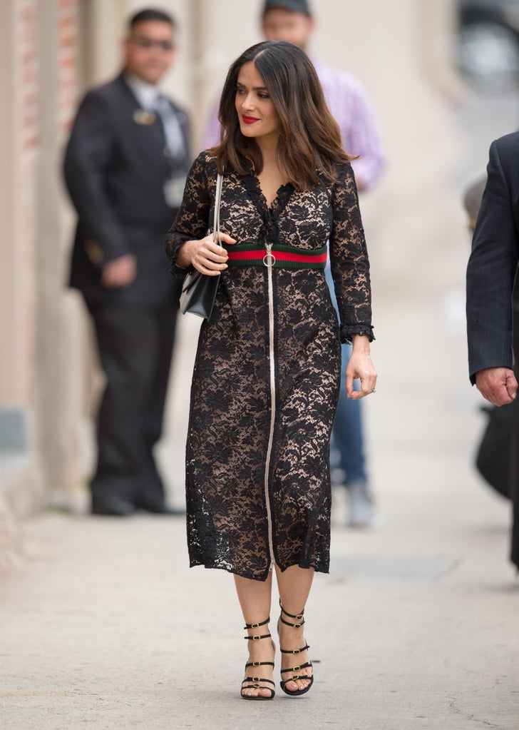 Salma Hayek's black lace Gucci dress in March 2016 was chic, sexy ...