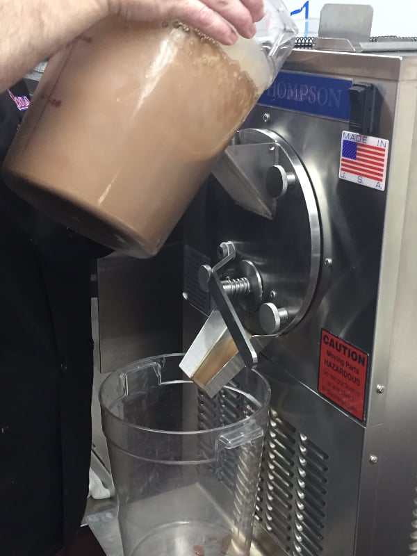 Pouring into the batch freezer