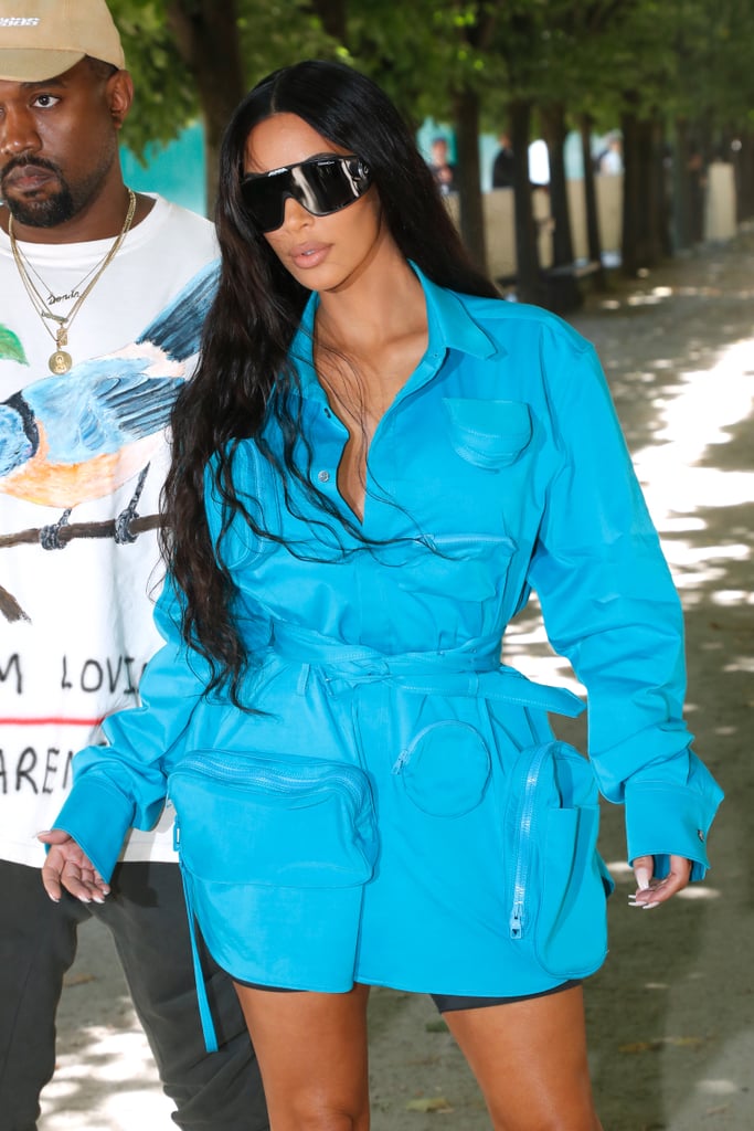 Kim Kardashian's Blue Dress at Louis Vuitton Show in Paris | POPSUGAR ...