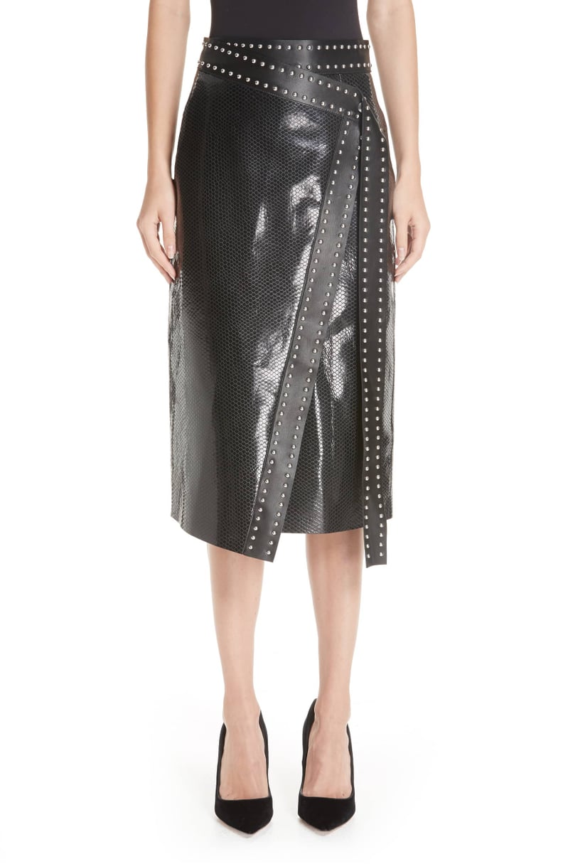 Alexander McQueen Snake Embossed Leather Wrap Skirt