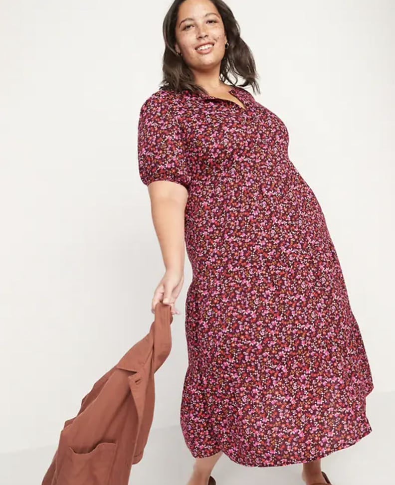 A Piece You Can Dress Up or Down: Old Navy Floral Puff-Sleeve Button-Front Midi Swing Dress