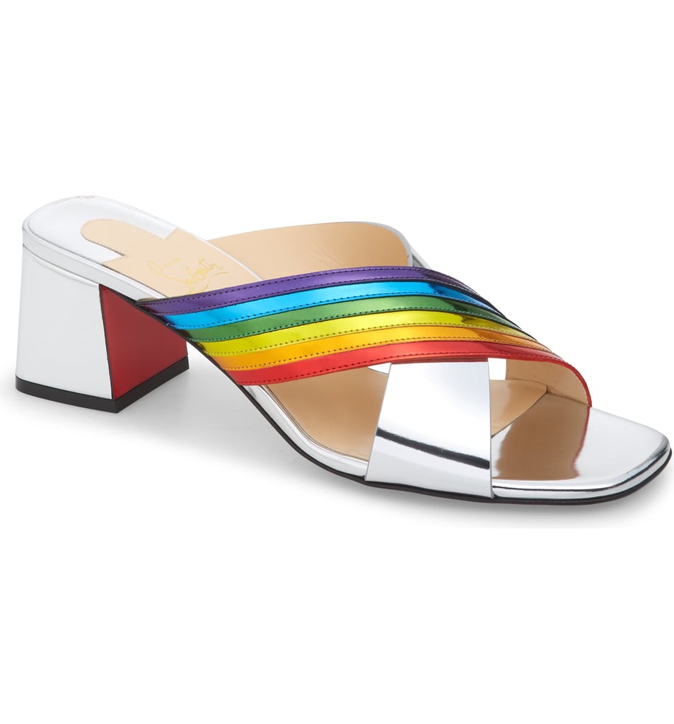 Christian Louboutin Arkenmule Rainbow Metallic Leather Slide Sandals
