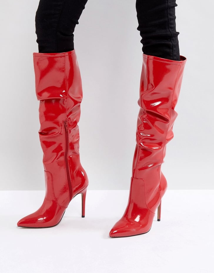 ASOS Crushed Slouch Pointed Knee Boots | Lady Gaga's Red Thigh-High ...