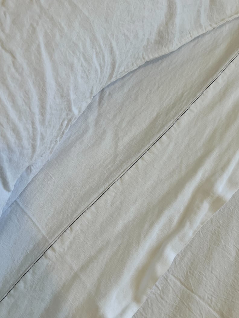 Close up of the Parachute Heirloom Tencel Linen Sheet Set.