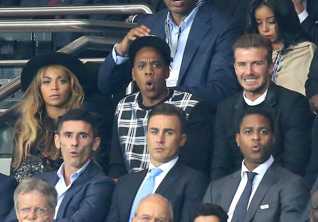 Beyoncé and Jay Z met up with David Beckham to watch a soccer match in Paris on Tuesday.