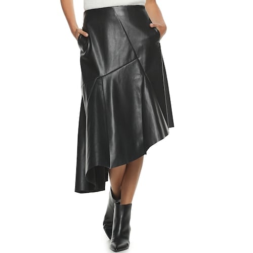 Faux leather on sale asymmetrical skirt