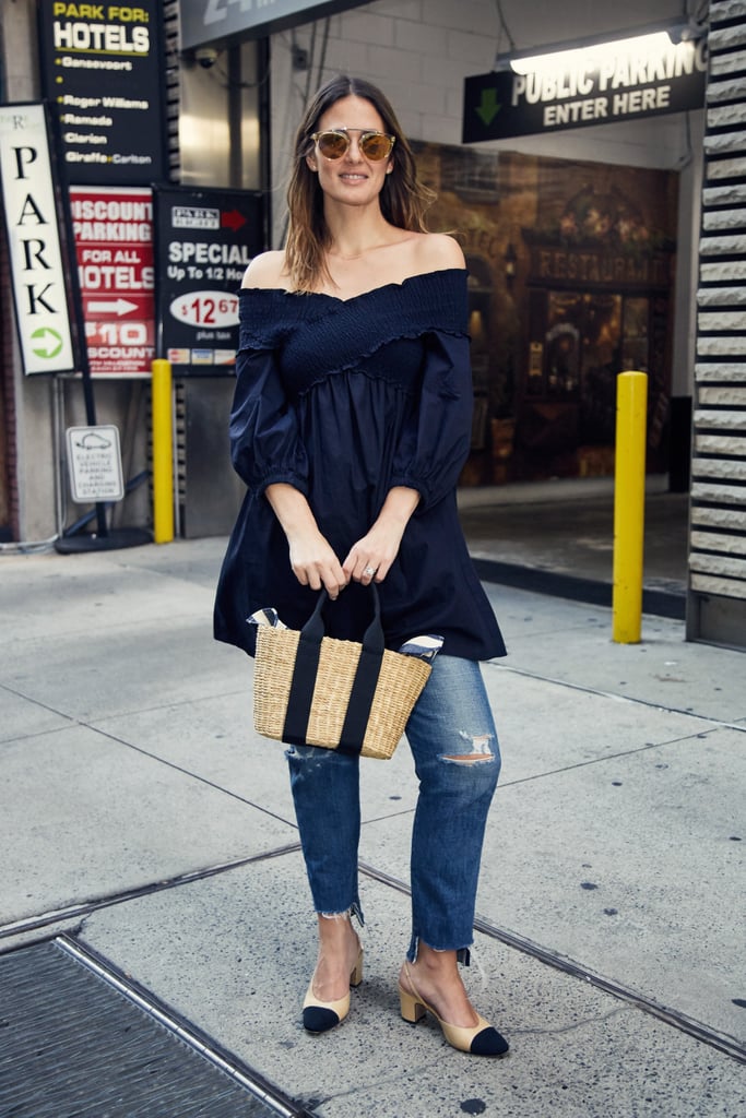 On Fashion Director Hannah Weil McKinley: Zara top, Citizens of Humanity jeans, Muun bag, Chanel shoes, and Westward Leaning sunglasses.