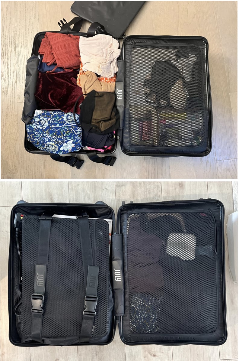 7月随身Pro行李箱塞满了衣服,化妆品,头发工具和更多。