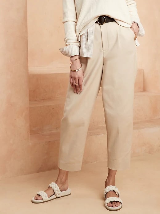 Banana Republic Factory Store High-Rise Pleated Cotton Double-Weave Crop Pant
