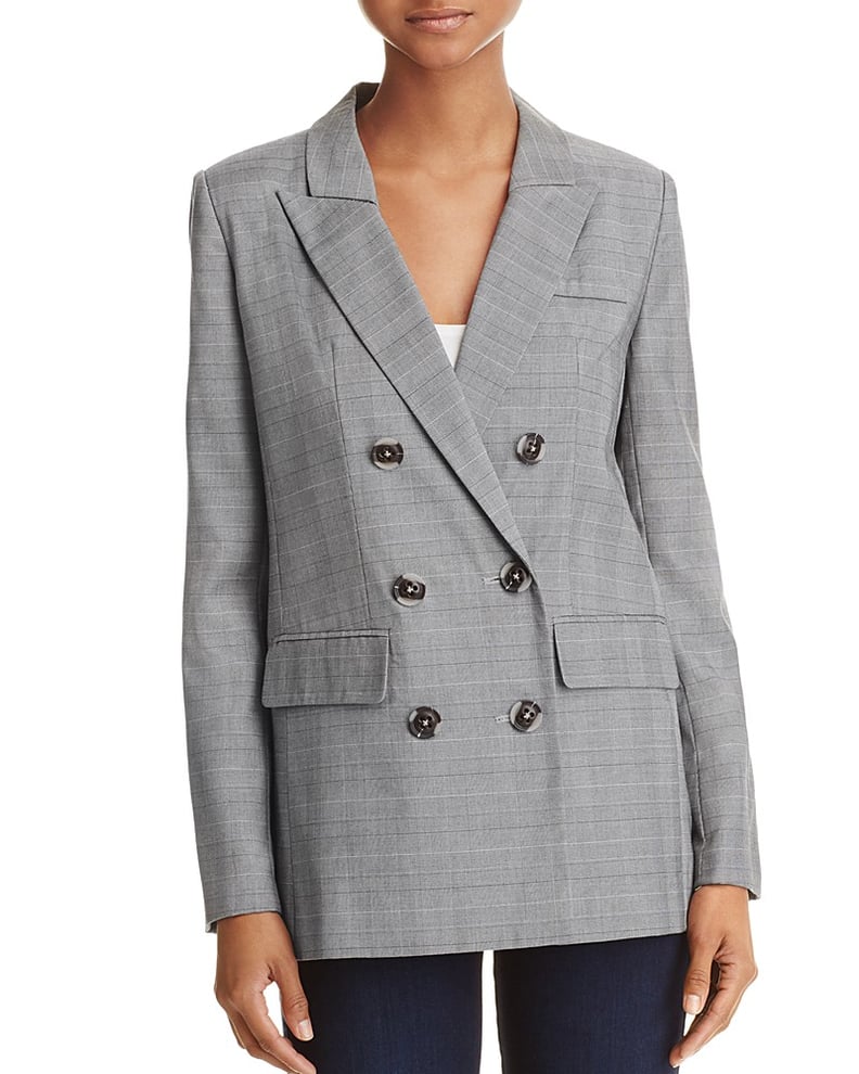 Aqua Plaid Double-Breasted Blazer