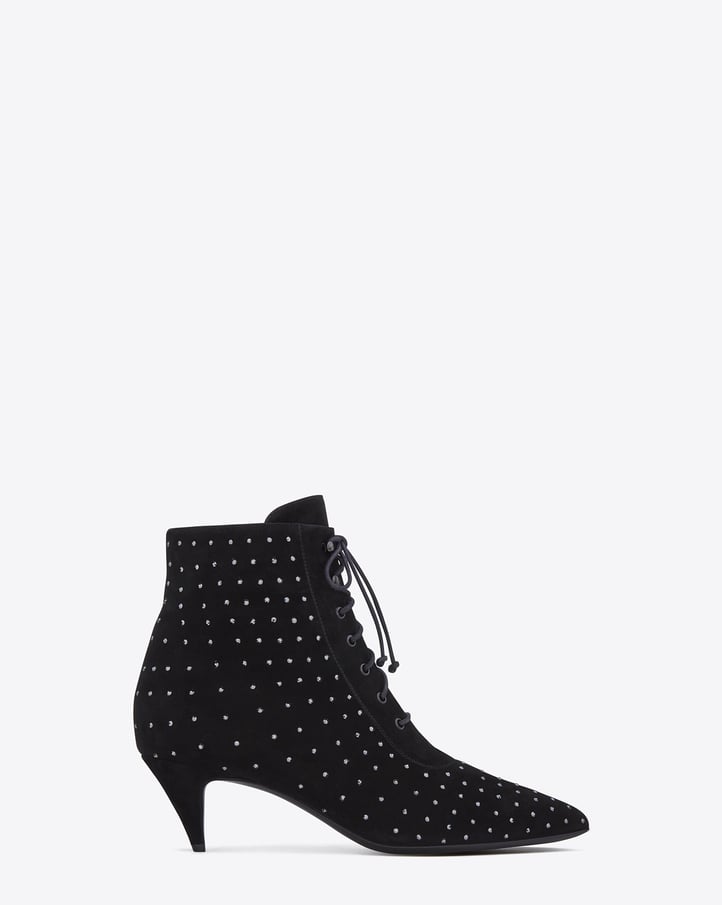 Saint Laurent Cat Boot in Black Suede and Crystal Studs