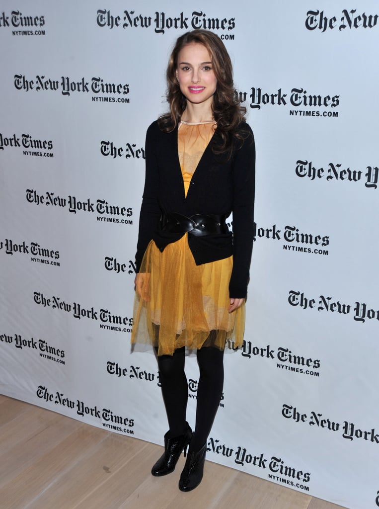 Natalie Portman in a Yellow Chiffon Dress at a 2009 New York Times Event