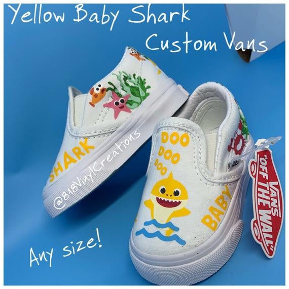 Yellow Baby Shark Custom Vans Slip-Ons