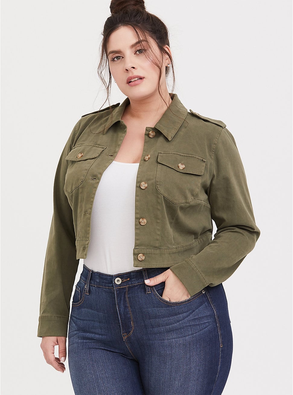 Torrid Olive Green Twill Crop Trucker Jacket From Classic to