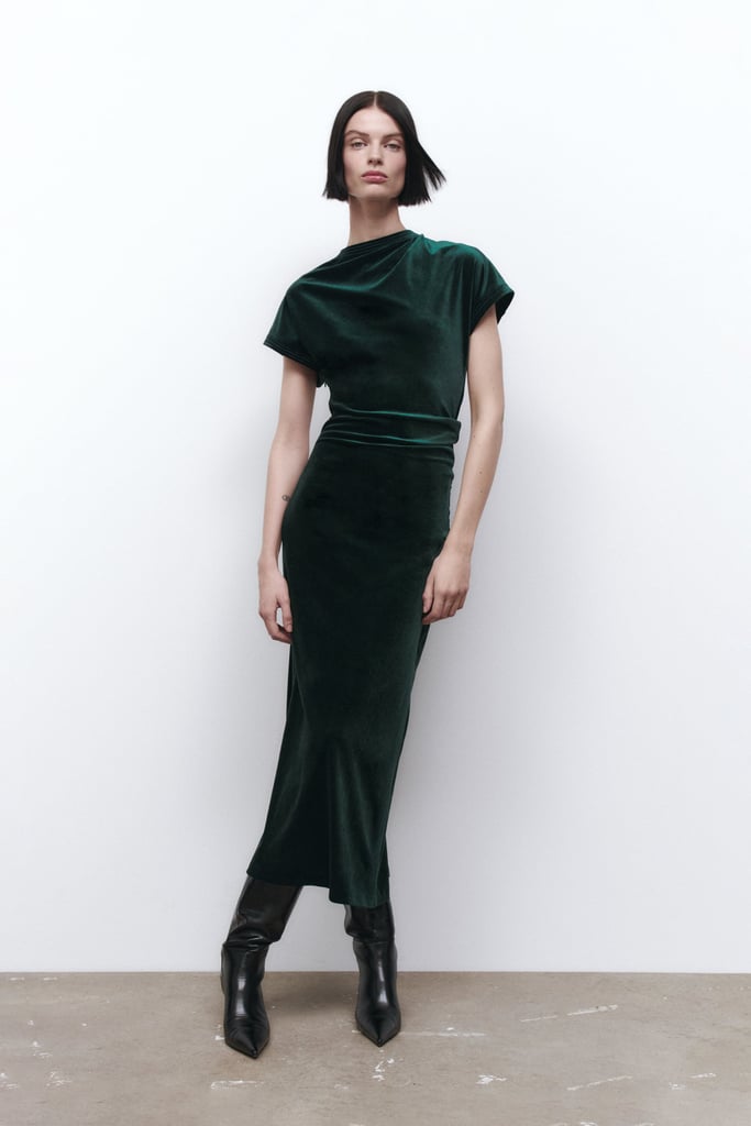 A Green Velvet Dress: Zara Draped Velvet Dress