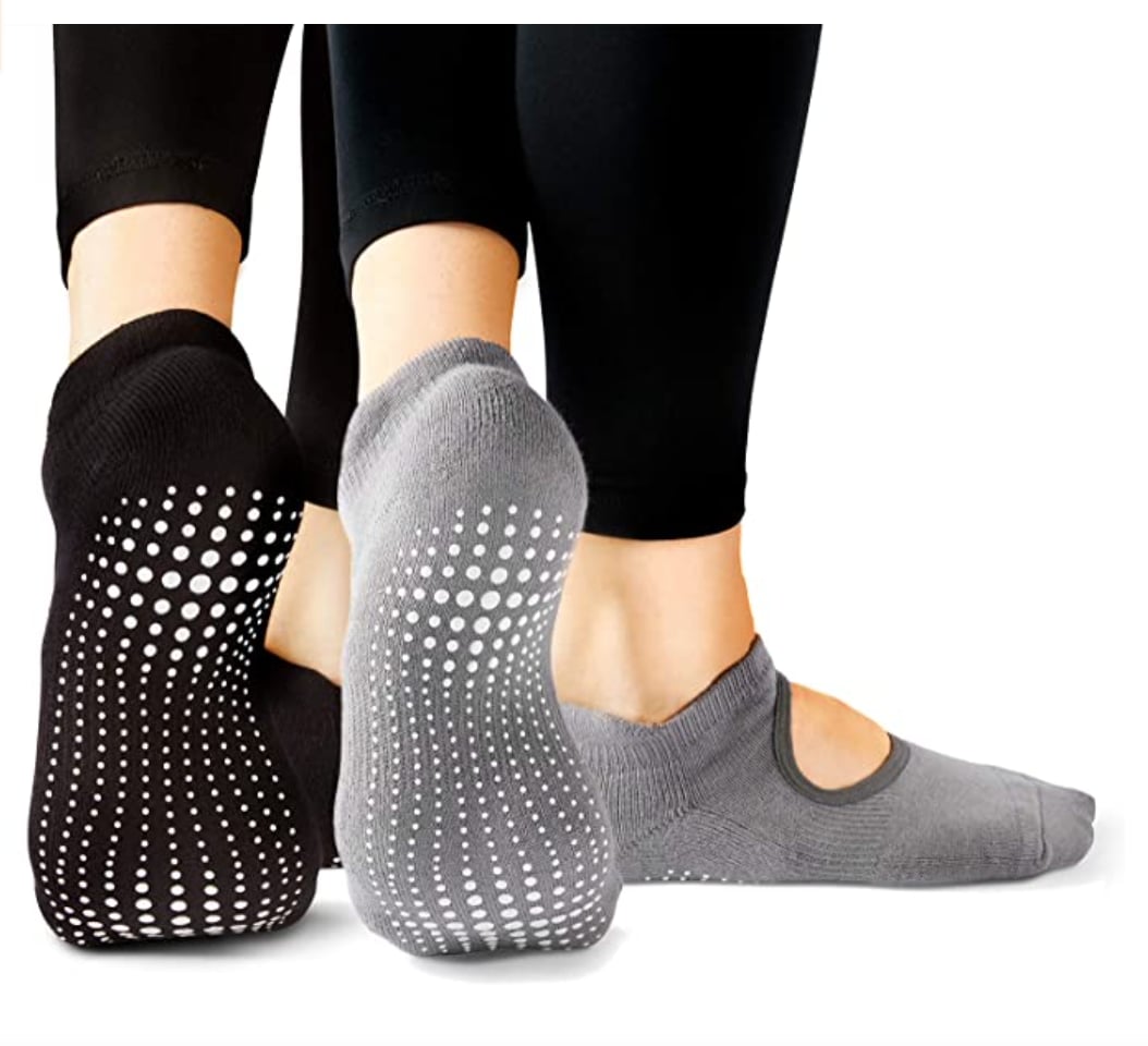 Gray/Black 2 PAIRS Free Toes No Slip Yoga Toeless Barre Socks Pilates 