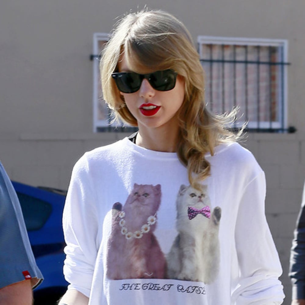 Taylor Swift Wearing A Cat Sweater Popsugar Celebrity