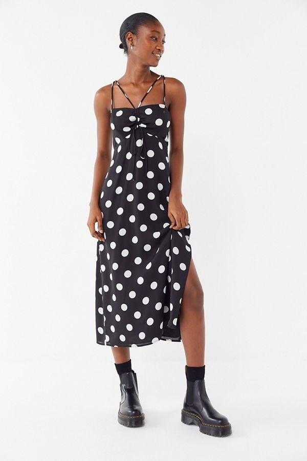 UO Polka Dot Strappy Cinched Slip Dress